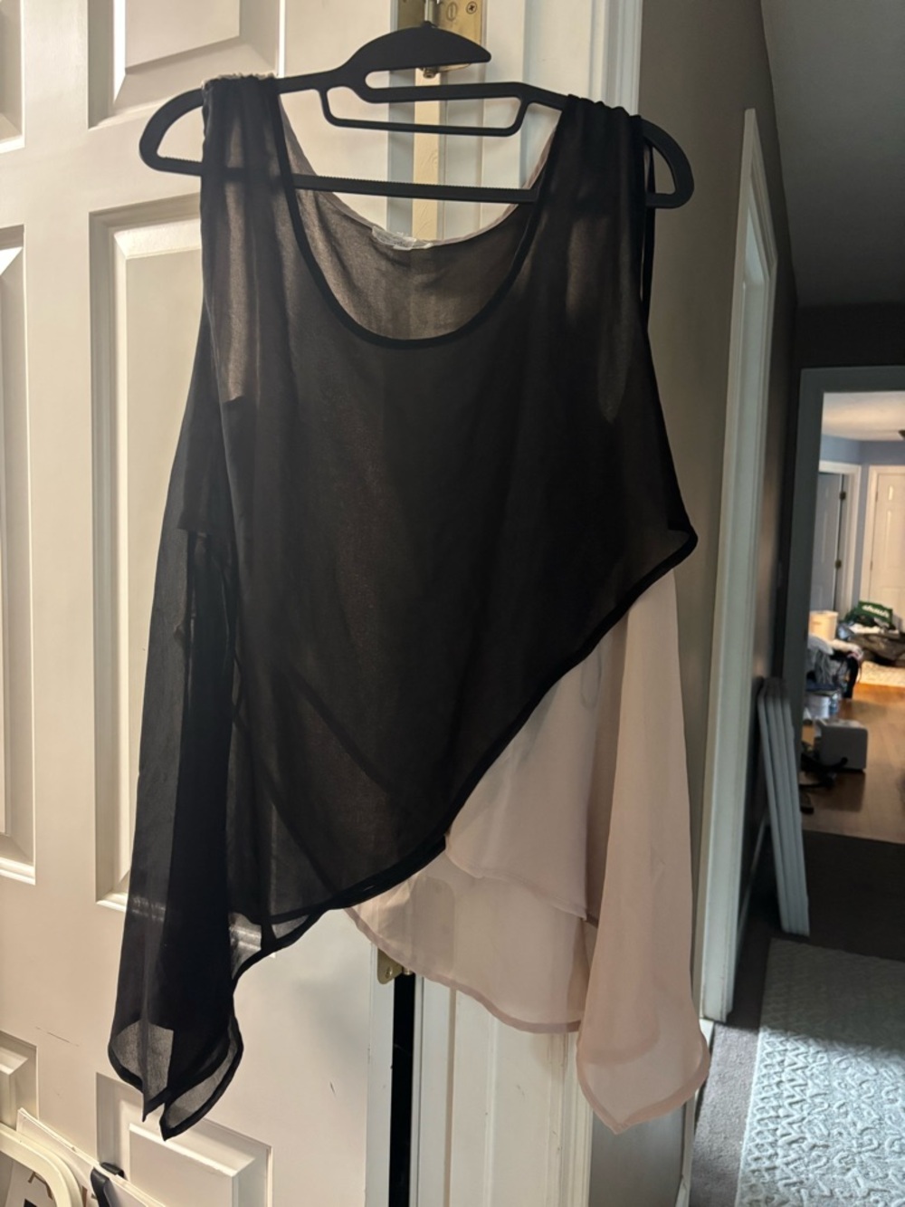 Sheer Two-Tone Asymmetrical Tank Top - Black & Cream